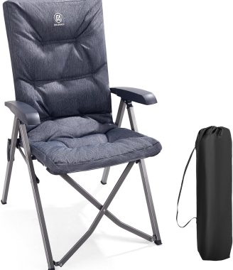 EVER ADVANCED Folding Camping Recliner Chair Fully Padded with Adjustable High Back Support Portable for Adults Patio Reclining Chair
