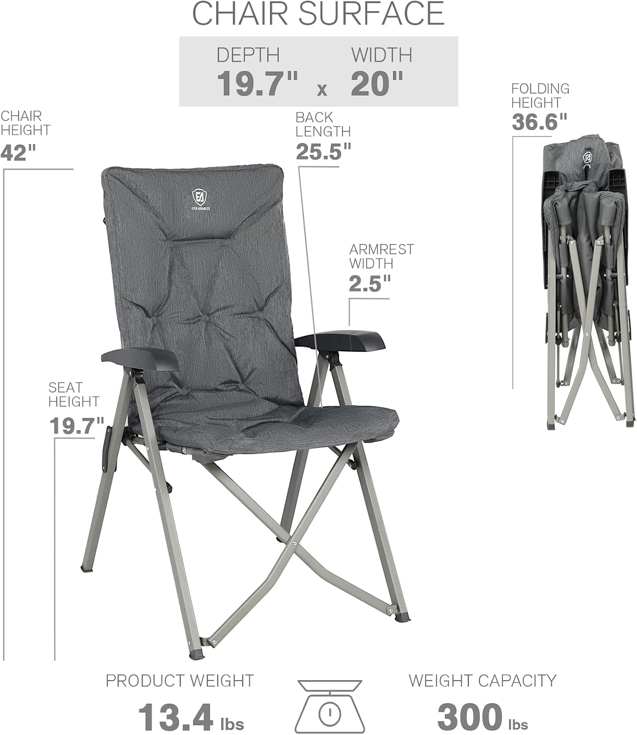 EVER ADVANCED Folding Camping Recliner Chair Fully Padded with Adjustable High Back Support Portable for Adults Patio Reclining Chair - Image 3