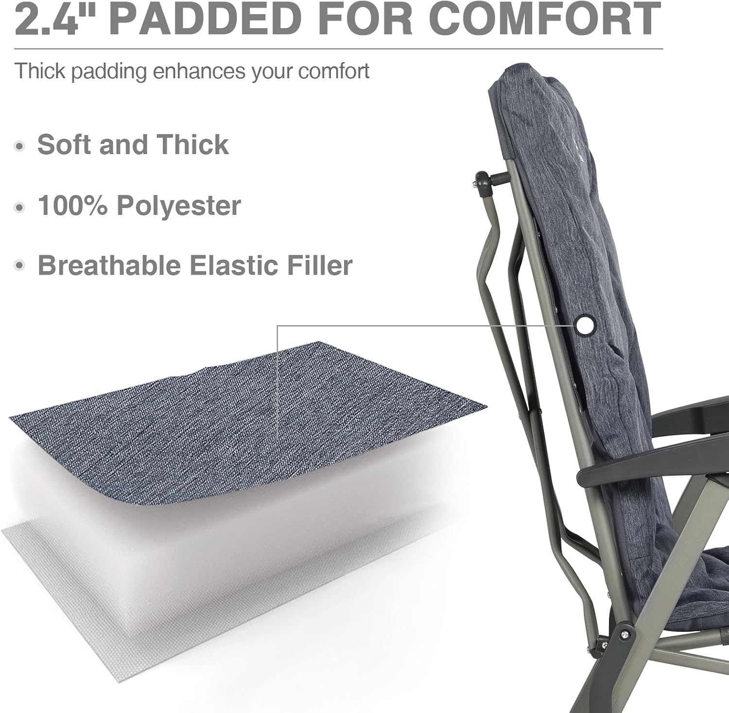 EVER ADVANCED Folding Camping Recliner Chair Fully Padded with Adjustable High Back Support Portable for Adults Patio Reclining Chair - Image 7