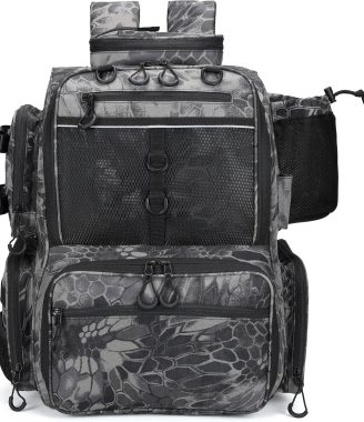 Rabjen Fishing Tackle Backpack with Rod Holders, Bottle Holder, Storage Bag Store Fishing Gear