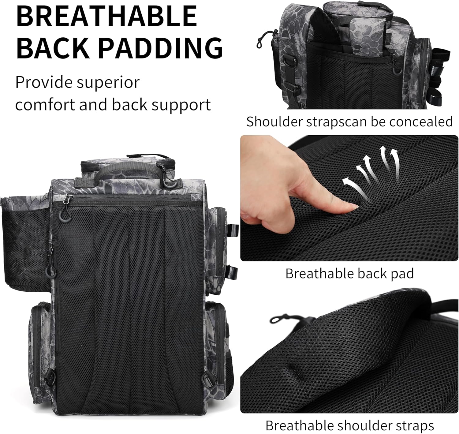 Rabjen Fishing Tackle Backpack with Rod Holders, Bottle Holder, Storage Bag Store Fishing Gear - Image 6